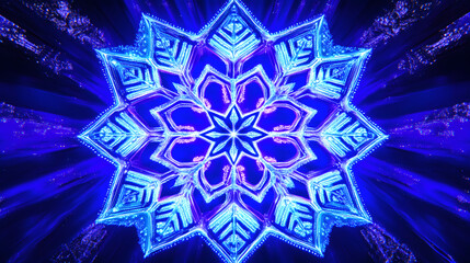Poster - Intricate abstract rendering of a snowflake with blue and purple patterns on a white background