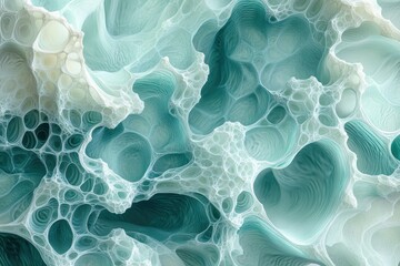 Aufkleber - abstract image depicting a mesmerizing teal and white organic, cavernous structure resembling a comp