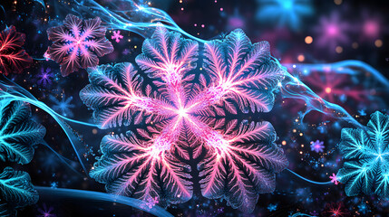 Poster - Bunch of flowers with glowing lights and tulips in artistic arrangement