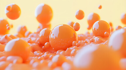 Poster - A collection of orange balls arranged with vibrant tulips on a textured surface