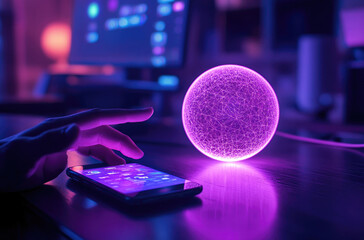 Poster - Futuristic Smartphone Interface Design Neon Purple Tech Theme