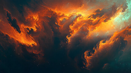 Poster - Colorful nebula in deep space with stars and cosmic dust surrounding it