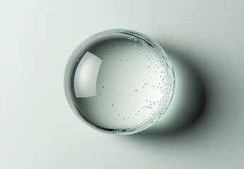 Poster - Transparent Bubble with Air Bubbles Floating in Clear Fluid on Light Background for Creative and Abstract Projects in Minimalistic Style