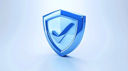 Fototapete - cartoon 3d Icon safety shield check mark perspective . Blue symbol security safety icon. Checkmark in minimalistic style. 3d vector illustration. white background