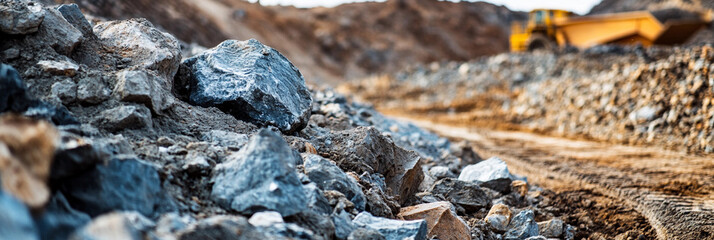Poster - Closeup view of rocks and earth at a construction site. Generative AI