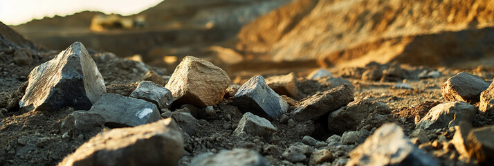 Poster - Closeup view of rocks and earth at construction site. Generative AI