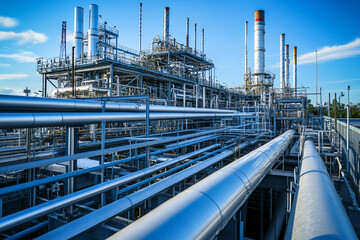 Aufkleber - Oil and natural gas central processing facility at sunset. Generative AI