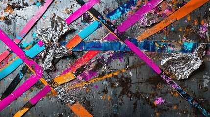 Poster - Layers of vibrant duct tape lines combined with splashes of sparkling paint