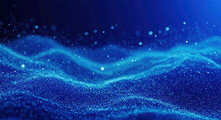 Fototapete - Background with glowing Royal blue color  and Periwinkle color lines, particles of data flowing in the air.