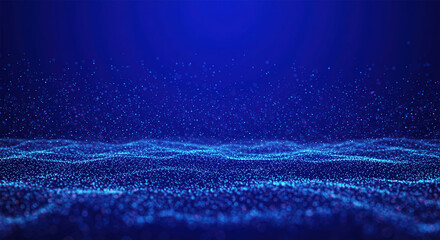 Fototapete - Background with glowing Royal blue color  and Periwinkle color lines, particles of data flowing in the air.