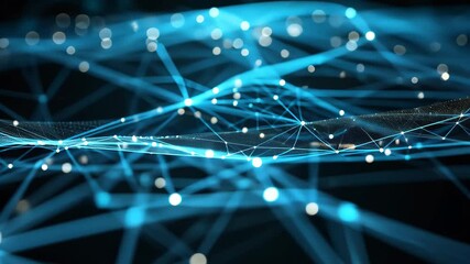 Fototapete - An abstract representation of a glowing blue data system showcasing interconnected lines and points amidst a digital landscape