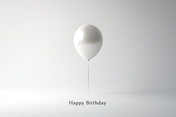 Wall Mural - Minimalist Happy Birthday Card with Silver Balloon on White Background for Modern Design