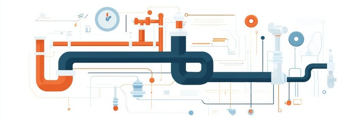 Leinwandbilder - Minimalist infographic detailing gas pipelines and flow dynamics for effective distribution systems. Generative AI