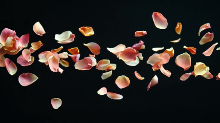 Poster - Elegant falling flower petals against a soft pastel background for nature-themed designs
