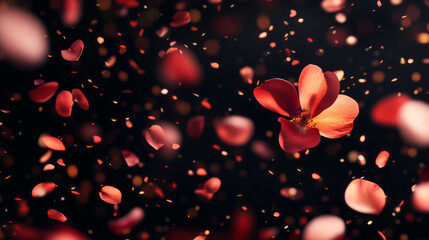 Poster - Soft floral background with falling flower petals in motion for elegant design concepts