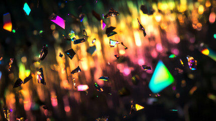 Poster - Vibrant abstract background with falling holographic shards and rainbow lights
