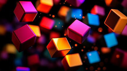Poster - Vibrant abstract background with falling rotating colorful cubes