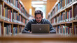© spyrakot - University Student Focused on Academic Goals in a Quiet Library Setting for Education and Study Themes