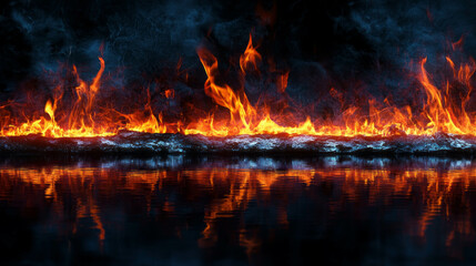 Poster - Fiery reflection on dark glossy surface for dramatic background or design