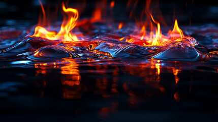 Poster - Fiery reflections on metallic surface for dramatic background and design