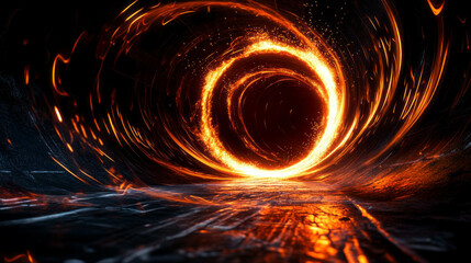 Poster - Fiery spiral pattern with glowing sparks in dynamic motion for abstract design