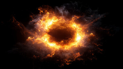 Poster - Fiery explosion with bright yellow core on dark background for dramatic visuals