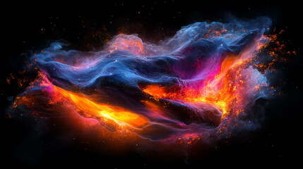 Poster - Fiery explosion with vivid flames illuminating the dark background