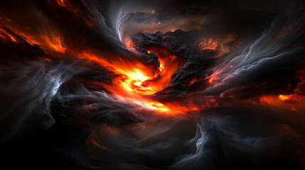 Poster - Fiery swirls and smoke in dark background design for dramatic visuals