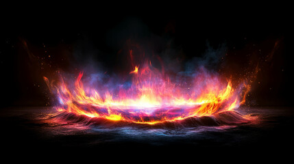 Poster - Intense fiery background with vibrant flames and bright embers for dynamic design
