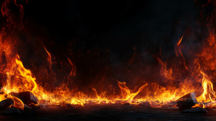 Poster - Fiery background with dynamic flames and varied shapes for creative design