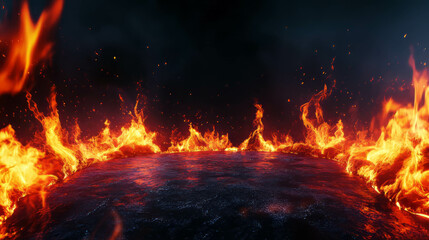Poster - Fiery background with dancing flames in varied shapes for creative design