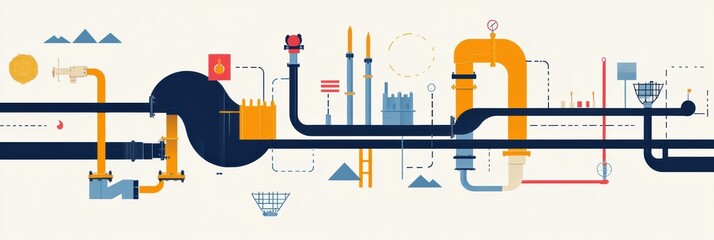 Leinwandbilder - Gas pipeline flow infographic showcasing minimalist design and environmental elements in industrial setting. Generative AI
