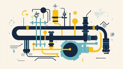 Leinwandbilder - Gas pipeline flow infographic showcasing minimalist design in energy transportation systems and their connectivity. Generative AI