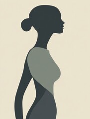 Aufkleber - Minimalist illustration featuring a slim female silhouette with an emphasized waistline against a soft background. Generative AI