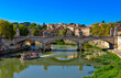 Aerial view of Rome, bridge Vittorio Emanuele II and river Tiber, Italy. Rome architecture and landmark, Rome cityscape.