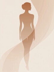 Poster - Minimalist illustration showcasing a slim female silhouette with a focus on waistline in an elegant design. Generative AI
