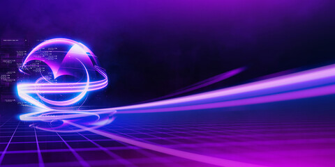 Wall Mural - swirl stage. neon glowing purple blue..abstract virtual fluorescent dark. sci fi technical concept..