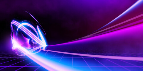 Wall Mural - swirl stage. neon glowing purple blue..abstract virtual fluorescent dark. sci fi technical concept..