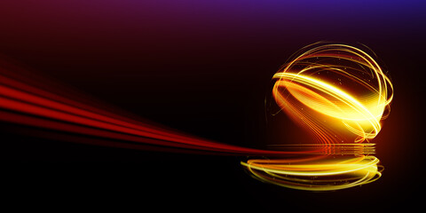 Wall Mural - swirl stage. neon glowing gold stage. abstract virtual fluorescent dark. sci fi technical concept. c