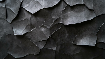Poster - Abstract textured background of black crumpled paper with irregular patterns for design