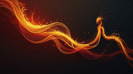 Wall Mural - Minimalist abstract Thai Phoenix (Hongsa), flowing fire trails, golden and red gradient, ethereal mythical bird, stylized Thai mythology art, elegant movement, artistic and modern composition