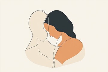 Aufkleber - Two people embracing in a minimalist illustration capturing warmth and connection. Generative AI