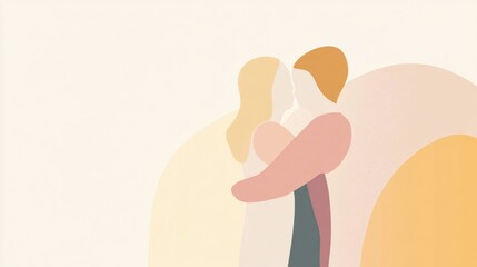 Poster - Embracing moments of connection and warmth between two individuals in a minimalist style illustration. Generative AI