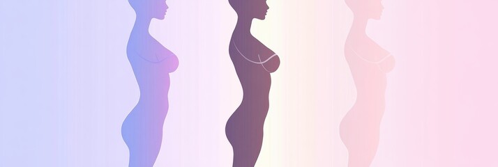 Poster - Minimalist illustration of a female silhouette emphasizing the beauty of the waistline in soft pastel colors. Generative AI