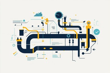 Leinwandbilder - Gas pipeline infographic illustrating flow dynamics and system architecture for energy distribution in modern infrastructure. Generative AI