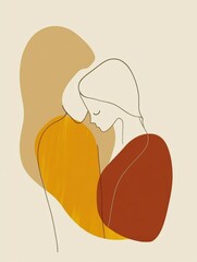 Poster - Minimalist illustration capturing two figures embracing in a warm and serene manner. Generative AI