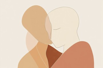Poster - Minimalist illustration of two people embracing in a warm and intimate moment indoors during a quiet afternoon. Generative AI