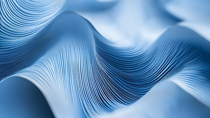 Poster - Abstract rippling blue paper texture with narrow ribs for creative design