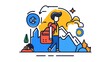 © Ren - Line Art Illustration: Adventurer Ascending Mountainscape AI Generated