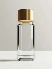 Aufkleber - Minimalist glass bottle with a gold cap placed on a plain background for product display or design ideas. Generative AI